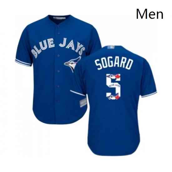 Mens Toronto Blue Jays 5 Eric Sogard Authentic Blue Team Logo Fashion Baseball Jersey